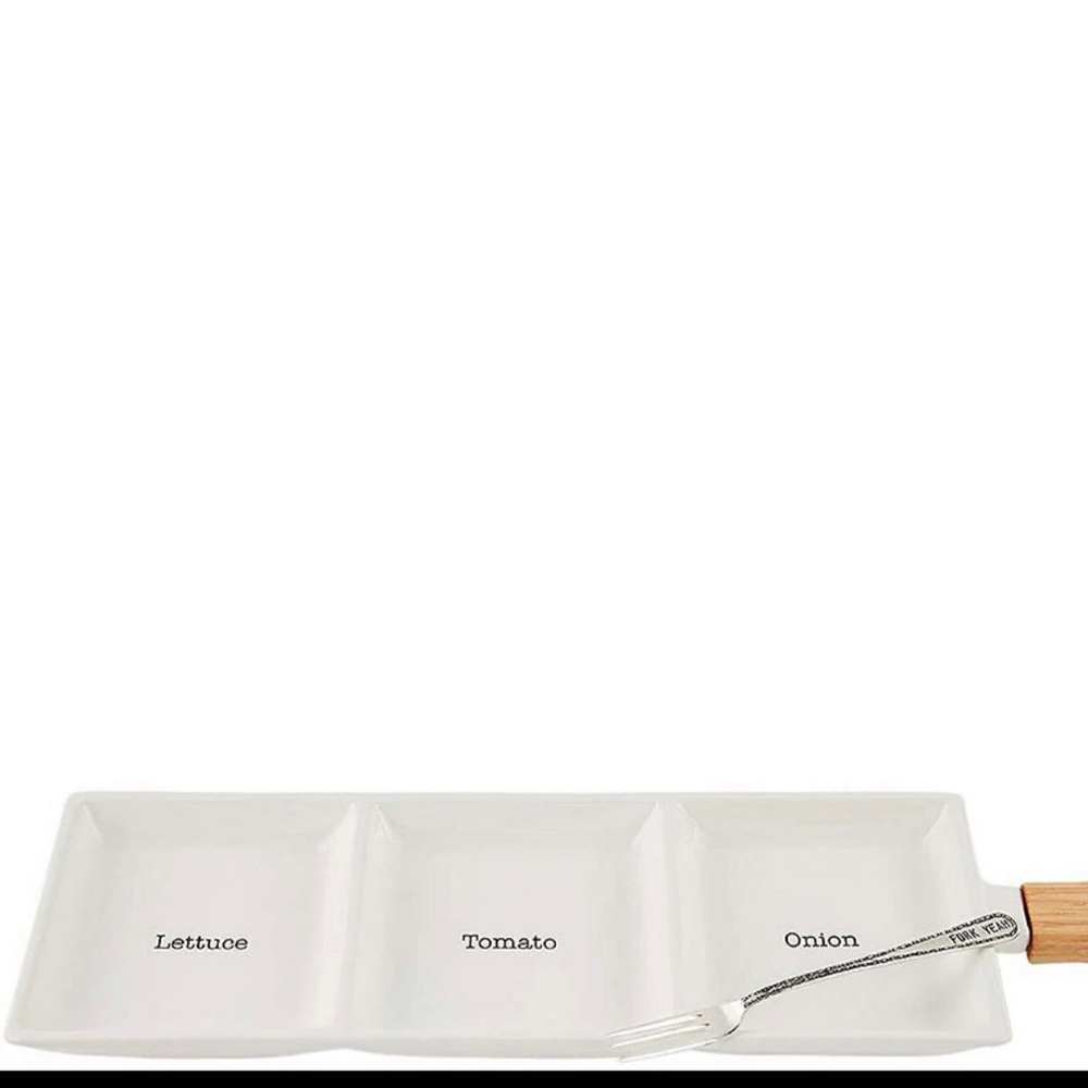 Mud Pie Garnish Bar Set, Tray 5 1/2 x 15/ fork 7 “, white